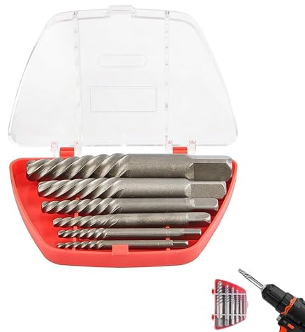 Juego 6 Extractores de Tornillos. Brocas para Tornillos. Extractor de Tornillos Dañados,Tuberías,Pernos Rotos de Diferentes Pulgadas. Removedor de Rosca de Doble Cabeza.Acero de Carbono.