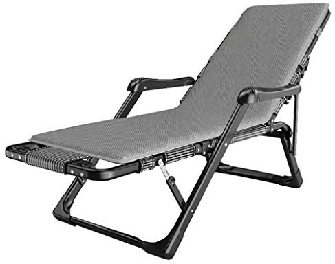 La Happy Outdoor-Stuhl, zusammenklappbar, für Balkon, Büro, mit Kissen und Fußstütze, Liegestuhl für Garten, Terrasse und Terrasse, gepolsterter Loungesessel mit Getränkehalter, Grau