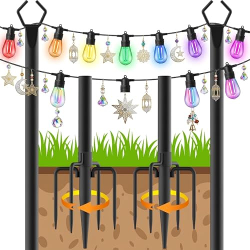 String Light Pole für Deck - 2 Pack 9.8FT 2.99M für außen hängenden Stahl String Pole für Outdoor-Dekoration Garten, Hinterhof, Terrasse Beleuchtung Stand für Parteien, Weihnachten, Hochzeit