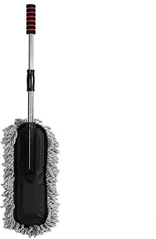 Brosse de Nettoyage de Voiture Extensible, Plumeau Rétractable avec Poignée en Plastique Gris