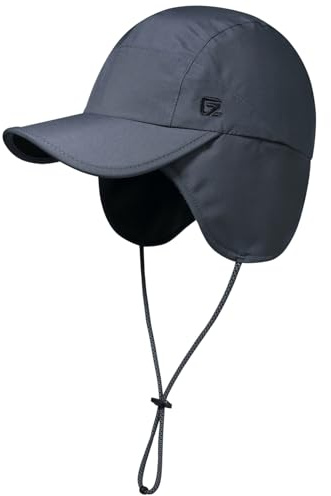 GADIEMKENSD Herren wasserdichte Wintermütze Baseballkappe mit Ohrenklappen Reflektierendes Seil Warme Trappermütze mit Fleecefutter Thermomütze für kaltes Wetter Jagd Laufen Dunkelgrau