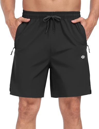 MoFiz Shorts Deportivos Hombre Pantalones Cortos Ligero Running Shorts Transpirable de Secado Rápido Entrenamiento Jogger con 3 Bolsillos de Cremallera C-Negro EU 3XL
