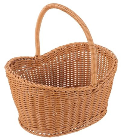 SOYDAN Geflochtener Rattan-Tragekorb Geflochtener Outdoor-Tragegriff Picknickkorb, Einkaufskorb Eierkorb Obstkorb Snacks Multifunktionaler Aufbewahrungskorb