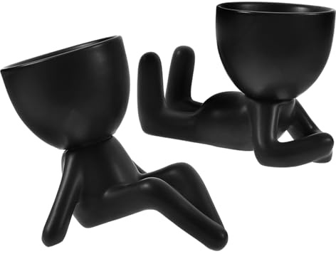 SUPVOX Ensemble de 2 Pots de Fleurs en Céramique Noire Humaine, Robustes Odeur, pour Cactus et Petites Plantes, Présent pour Jardin ou Intérieur
