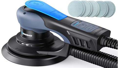 RAYBAO Electric 5.0mm Random Orbital Sander - Brushless 350W - Orbital Sander 150mm Plate - Low Vibration - 6 Variable Speed (MAX 10000RPM) for Wood/Car Polishing Sanding, 10 Sanding Discs