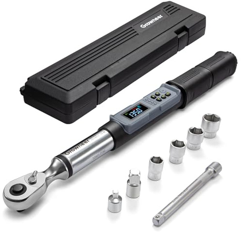 GROWNEER Digital Torque Wrench, 5-99.6 Ft-lbs/6.8-135 Nm, 3/8'' Drive Rachet Torque Wrench with Buzzer & Colorful LED Indicator, Electronic Torque Wrench Set for Bike Motorcycle Car Auto Repair