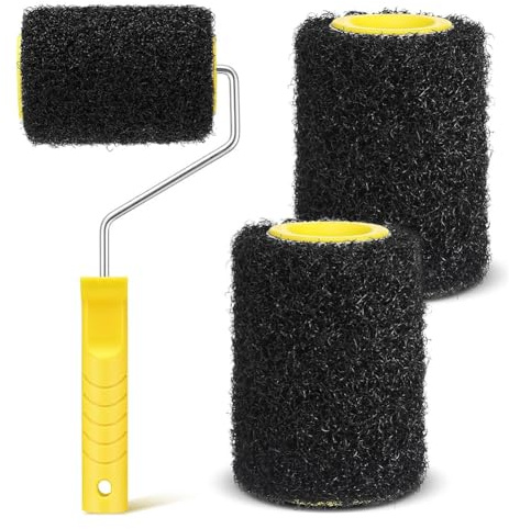 Buqpow 3Pcs 4 Inch Drywall Compound Roller Cover with Paint Frame,Drywall Texture Brush,Mud Roller for Putty,Diatomaceous Earth