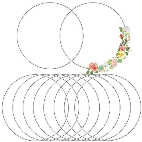 SHBAOCH 30cmMetallringe zum Basteln Deko, 10 Stück Silber Drahtringe AufhäNgen für Traumfänger Basteln Hochzeitskranzdekor Wandbehang Floristikdeko Weihnachtskran