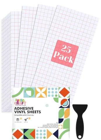 UCEC Transfer Tape for Vinyl, 25 Pack Clear Transfer Paper for Cricut Joy & Joy 2, Medium Tack Red Grid Vinyl Transfer Tape with 1 Scraper – Pre-cut Sheets 5.5 x 12 in for Stickers & Permanent Vinyl