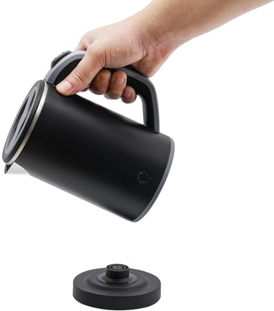 Mini Wasserkocher Elektrisch 0.8L – Tragbarer Edelstahl Teekessel mit Abnehmbarem Deckel, 600W Schnellkochfunktion, Automatische Abschaltung, Kompakt für Reise & Büro (Schwarz)