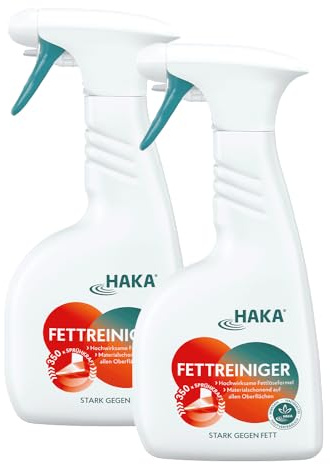 HAKA Fettreiniger Spray, 2x 500 ml, Fettlöser für Küche, gegen Eingebranntes & Fett, ideal für Grill, Backofen & Dunstabzugshaube, vegan, materialschonend, ohne aggressive Chemie