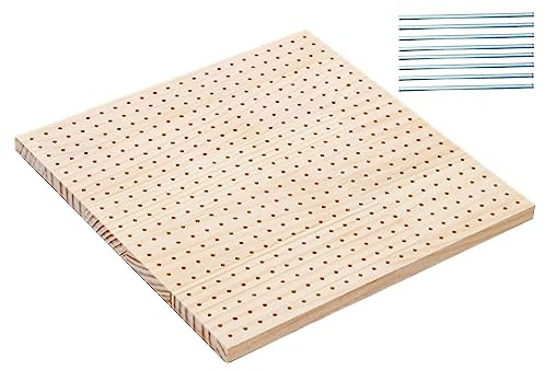 Fenteer Tavole di Legno per Blocchi all'Uncinetto con 8 Perni in Acciaio Inossidabile. Tavoletta Forata per Blocchi all'Uncinetto per Quadrati della N, 30 cm x 30 cm