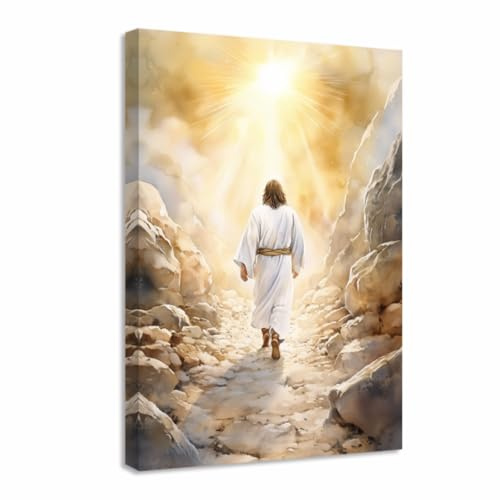 ZQQART Jesus Christus Wandkunst Religiöse Bilder Gott Leinwanddrucke Christliche gerahmte Kunstwerke Bibelgeschichten Gemälde Kirche Weihnachtsdekorationen(Braun,30x45cm)