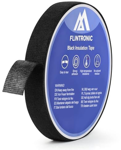 flintronic 1PCS Nastro Isolante, 1.9cm*25M, Nastro isolante Nero, Nastre Adesivo Telato per Tessuti, per Isolare e Raggruppare fili in Modo Cablaggio