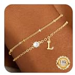 Maynor Armband Damen mit Buchstaben 5A Zirkonia Anhänger,Initialen A-Z 18K Vergoldet Armbänder, Personalisierte Namensarmband Schmuck Geschenk Frauen Mädchen Frau Mama