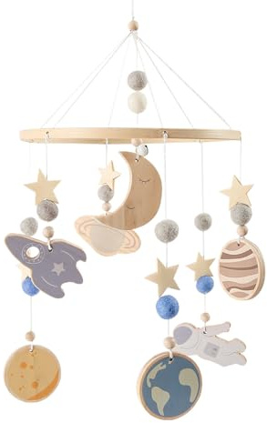 Mobile Pour Lit Bébé,Décoration En Bois Pour Chambre Bébé | Mobile Musical Tournant À 360 Degrés Avec Motif Planète Et Fusée Pour Voyage Et Literie
