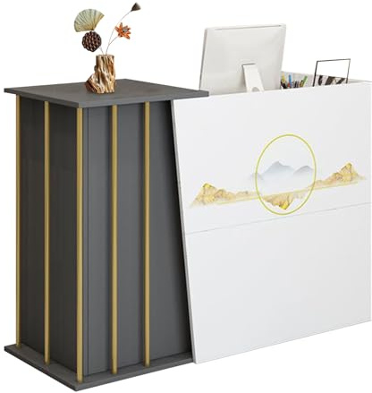 GAOXIAO Liten receptionsdisk, modern receptionsdisk med låda och hyllor, kassadiskmöbler för kontor, skönhetssalong, butik eller entréområde A 120 cm