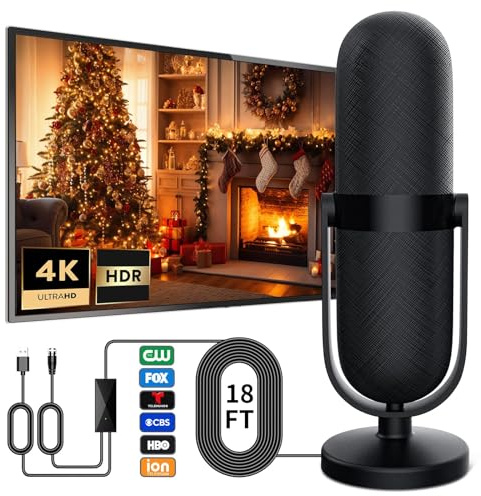 TV Antenna for Smart TV Indoor 1200+ Miles Long Range Reception HD Digital TV Antenna for Local Channels Supports 4K 1080p with Amplifier Signal Booster and 18ft HD Coax Cable (Black)