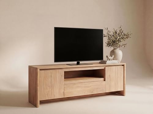 Newroom TV Board Wildeiche grifflos Push-to-Open Lowboard Wohnzimmer | 2 Türen 1 Schublade und offenes Fach, 2 Einlegeböden, Fernseher Schrank, Sideboard, modern skandinavisch, zum Einzug