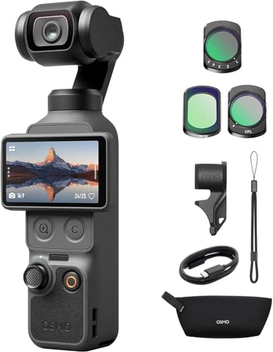 DJI Osmo Pocket 4 Standard Combo mit Filter 3-Set + Stativ + Selfie Licht, | Pocket Gimbal Vlog Kamera, 1″ CMOS 4K/240fps, 3-Achsen-Stabilisierung, 2× verlustfreier Zoom, 107 GB integrierter Speicher
