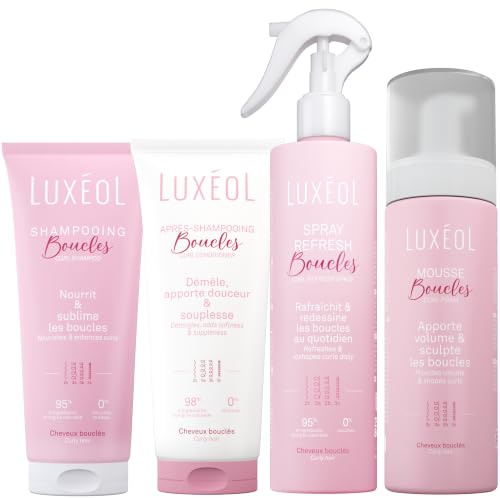 LUXÉOL - Routine Boucles Volume & Légèreté - Nettoie, Hydrate & Définit | Routine Boucles - Shampooing & Après-Shampoing (2x200ml) + Spray Refresh (250ml) + Mousse (200ml) - Fabriqués en France