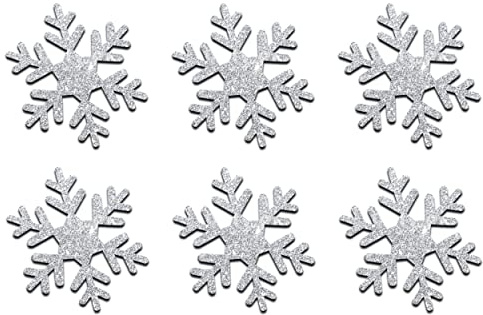 Crystal Rus Silber Glitzer-Schneeflocken zum Aufbügeln | 15 STK. | 50 mm Schneeflocken Bügelbilder für Textilien | Aufnäher zum Aufbügeln