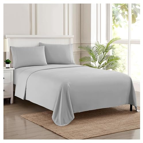 Sweet Home Collection Luxury Bedding Set with Flat, Fitted Sheet, 2 Pillow Cases, Microfiber, Silver, California King