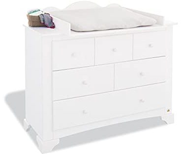 Pinolino 131642B Romantische, Breite Wickelkommode, Wickelfläche, Wickelhöhe, Wickelaufsatz Abnehmbar, Kiefer, 85 X 75 X 94 cm, weiß lasiert