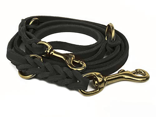 Fettleder Führleine 3-Fach verstellbare Lederleine geflochten für Hunde 96 Modelle zur Auswahl (2,40m x 8mm, schwarz, Messing Haken)