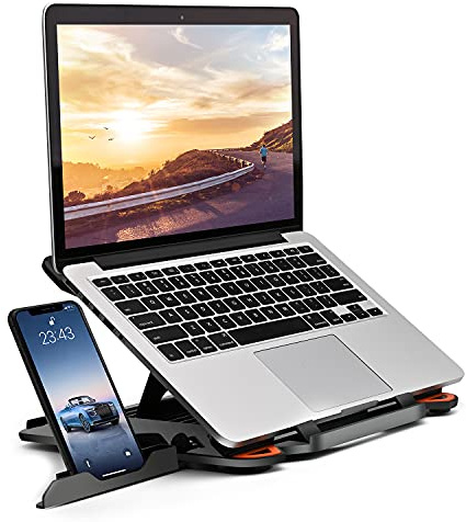 Ergonomic Adjustable Laptop Stand for Desk with Phone Holder & 360° Rotation - Foldable Portable Stand for 10-17 Laptops, MacBook Pro 16, Gaming Laptops, Tablets | Heavy-Duty & Ventilated Design
