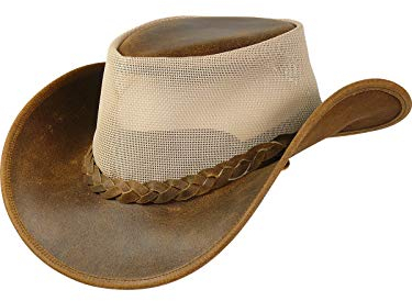 Harrys-Collection Damen Herren Lederhut in Vintage braun mit Netz, Kopfgröße:S, Farben:braun