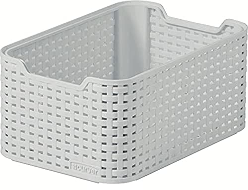 CURVER Style Rattan Effect Kitchen, Living room, Bathroom, Bedroom, Utility Small Rectangular Storage Basket 6 Litres - Light Grey