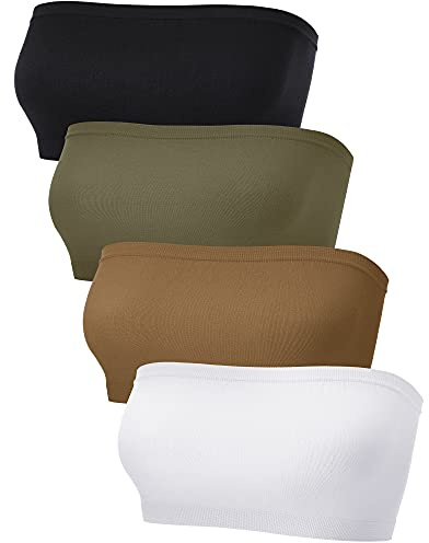 4 Sujetadores Bandeau (Chocolate, Verde Claro, Blanco, Negro, M)