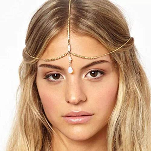 Zoestar Boho-Kopfkette, goldfarben, Brautschmuck, Kristall-Kopfschmuck, Wassertropfen-Anhänger, Haarschmuck, Hochzeit, Festival, Perlen-Stirnband für Damen und Mädchen