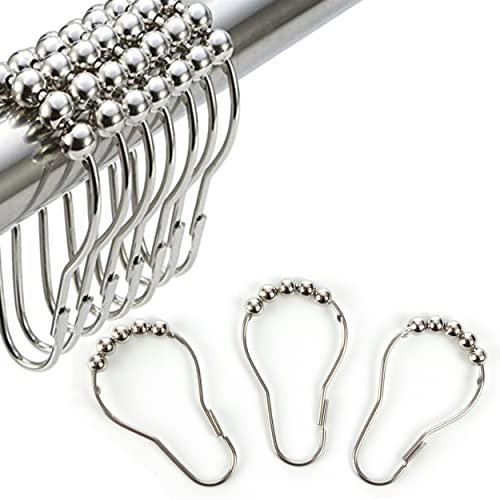 12 Anillos de Cortina de Ducha Acero Inoxidable Resistente Ganchos Cortina Baño con Rodamientos