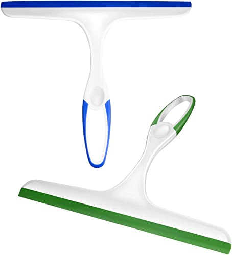 Pack of 2 Window Squeegee Glass Cleaning Wiper – Multipurpose Glass Squeegee Window Cleaner for Cars, Bathroom and Shower Squeegee with Plastic Body, Rubber Blade, and Easy Grip Handle(Green/Blue)