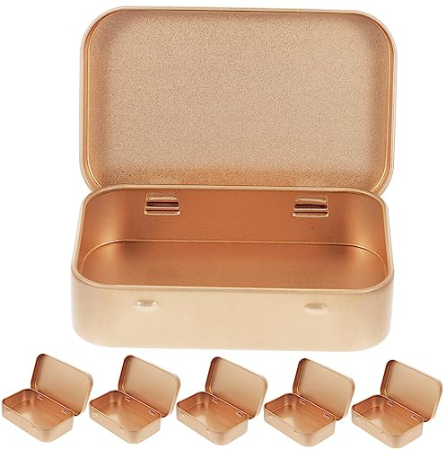GRIRIW 6pcs Small Tinplate Storage Boxes Hinged Lids Rose Gold Rectangular Tinplate Containers for Candy and Trinket Organization