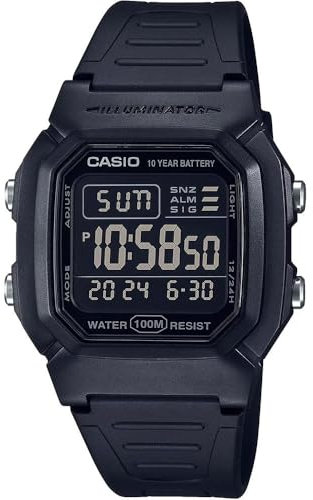 Casio Retro Vintage - Orologio da polso da unisex al quarzo Casual bracciale e cassa in Resina di colore Nero display analogico nero - W-800H-1B
