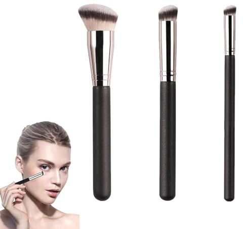 ZXCHOME 3 Pièces Pinceaux Maquillage Pinceau Fond de Teint Pinceau Correcteur avec Fibre Synthétique Souple pour fond De Teint Mélange Poudre pour Le Visage Blush Concealers Ombres à Paupières