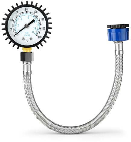 ERGAOBOY 0-160Psi rostfritt stål vattenmätare, 3/4BSP till 1/2BSP hongänga trädgårdsslang med slang