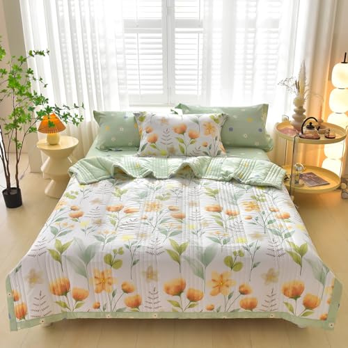 Piumino Estivo, Morbida e Traspirante Trapunta Reversibile in Microfibra- Coperta da Divano Anallergico, per Camera da Letto Copriletto Trapuntato Singolo Matrimoniale letto (Sogno estivo, 200*230CM)