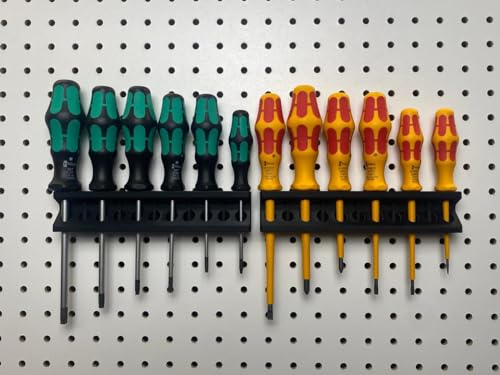 Schraubendreher Halter für Pegboard Lochwand - Lochabstand 25,4 mm und Lochung 7 mm - Werkzeugwand - Lochwand Zubehör (2x Schraubendreher)