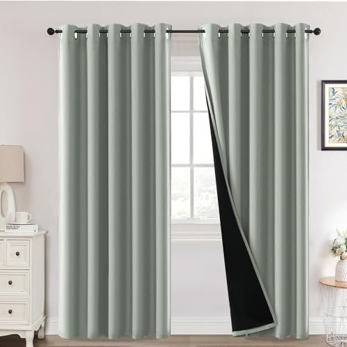 H.Versailtex 100% Blackout Curtains,Thermal Insulated & Warm Protecting, Curtains Eyelet for Living Room, Bedroom,66 x 90 Inch,2 Panels,Sage Green Curtains