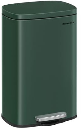 SONGMICS 13 Gallon (50 L) Trash Can, Stainless Steel Kitchen Garbage Can, Recycling or Waste Bin, Soft Close, Step-On Pedal, Removable Inner Bucket, Retro Green ULTB050C01