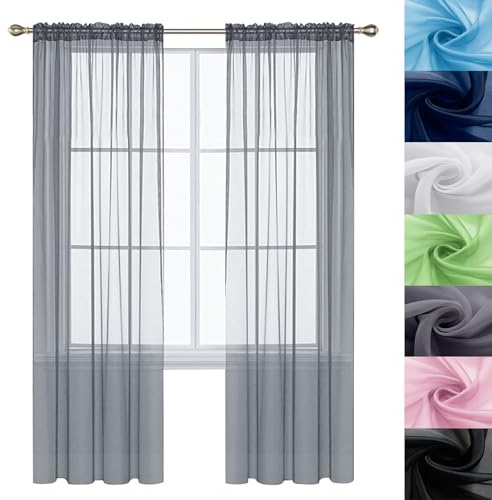 Tende Finestre Voile, Lino Tende Finestre 70 x 200 cm Morbide Tinta Unita Tenda Isolante, Vari Colori Tende per Interni a Vetro, Tende Cucina con Tasca per Porta Finestra, Decorazione, Grigio Chiaro