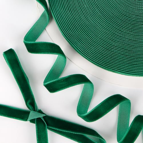 Cinta Terciopelo Verde 1cm x 22m para Navidad Cinta Terciopelo para Hacer Lazos Envolver Regalos Manualidades (Verde)
