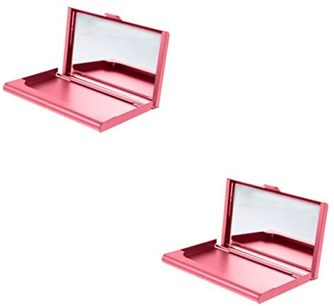 Lurrose 2stücke Business Card Holder Mit Spiegel Aluminium Stilvoller Kartenorganizer Für Visitenkarten Kreditkarten Und Ausweise Tragbar Und Leicht