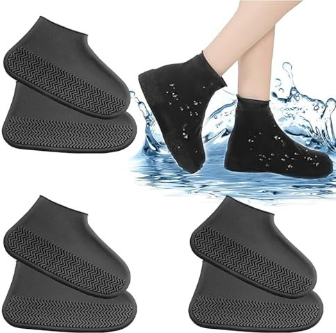 YNR 3 paia di copriscarpe impermeabili, copriscarpe antipioggia neri, antiscivolo e riutilizzabili, in gomma ispessita, per esterni (taglia L), Nero , Large