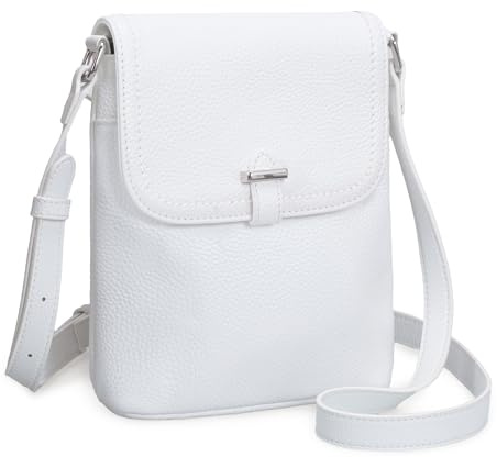 befen Echtleder Handytasche zum Umhängen Damen RFID-Blockierung Handy Umhängetasche Damen Klein Leder Handtasche mit Geldbörse zum Umhängen, Crossbody Bag mit Verstellbar Schultergurt, Weiß