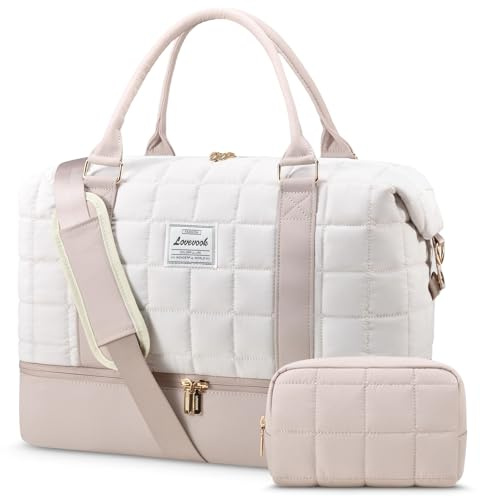 LOVEVOOK Resväska för Kvinnor, Lätt Puffer Weekender-Handväska Clinic Bag Birth Hospital Bag med Skofack & Våtficka, Resväska Sportväska för Flygresor